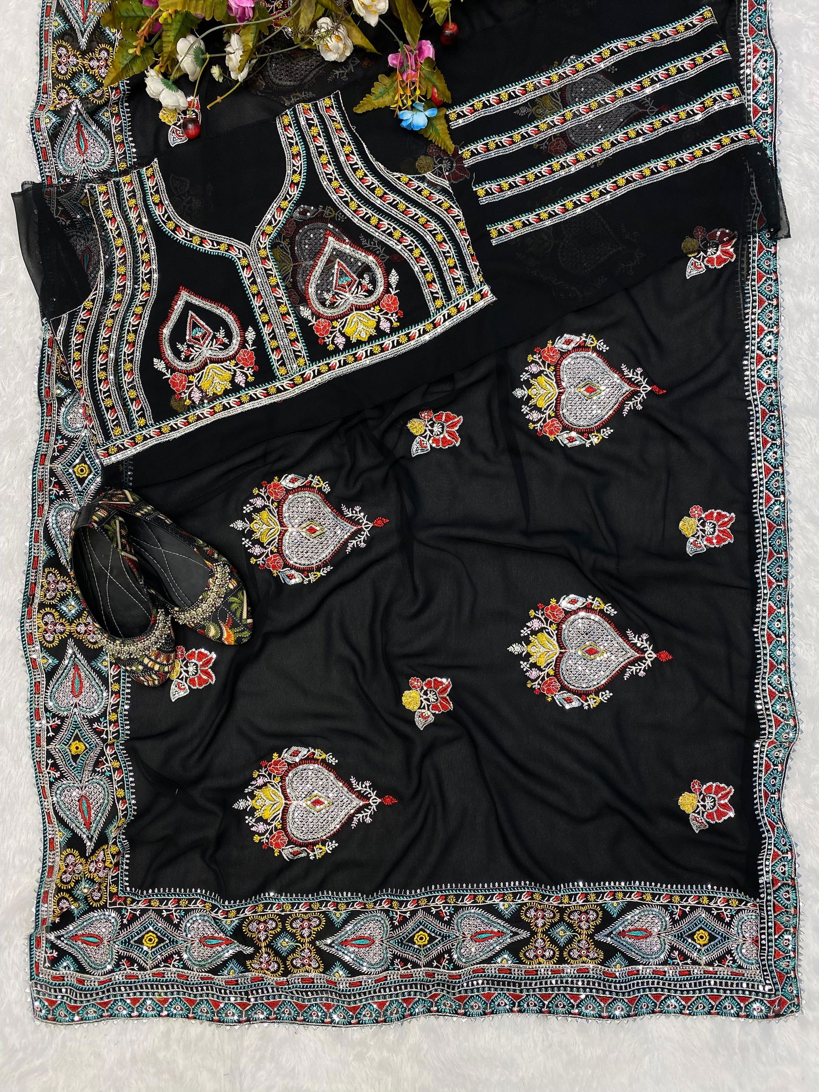 LG 1858 Black Georgette Party Wear Sarees Wholesale Shop In Surat